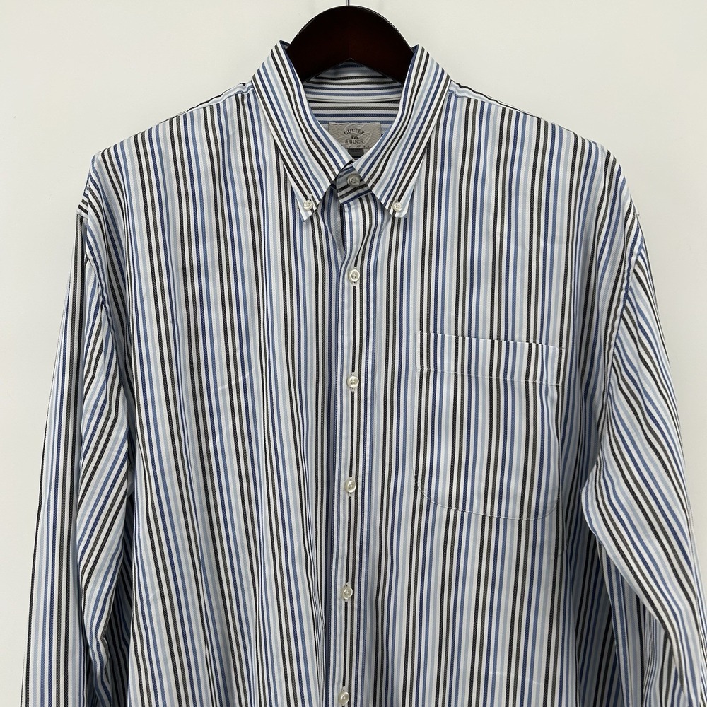 Cutter & Buck Signature Collection Shirt Mens 2XL Oxford Blue Stripe Preppy - Picture 2 of 10